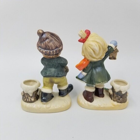 Vintage Napcoware Candle Holders Christmas Carolers Boy Girl Winter Lot 2 - Picture 3 of 7